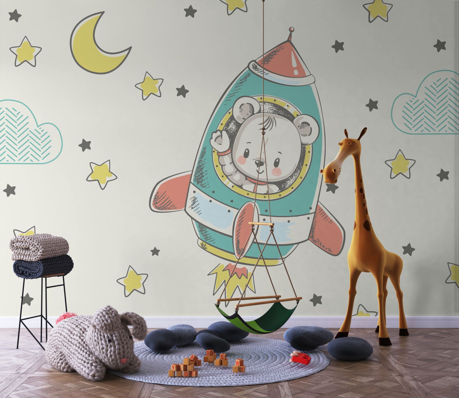 Fototapet tânăr astronaut pe o navă spațială