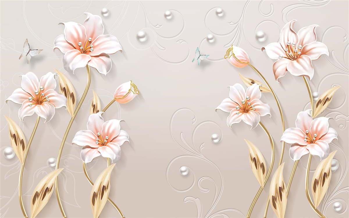 Fototapet flori din metal și nucă de perlă