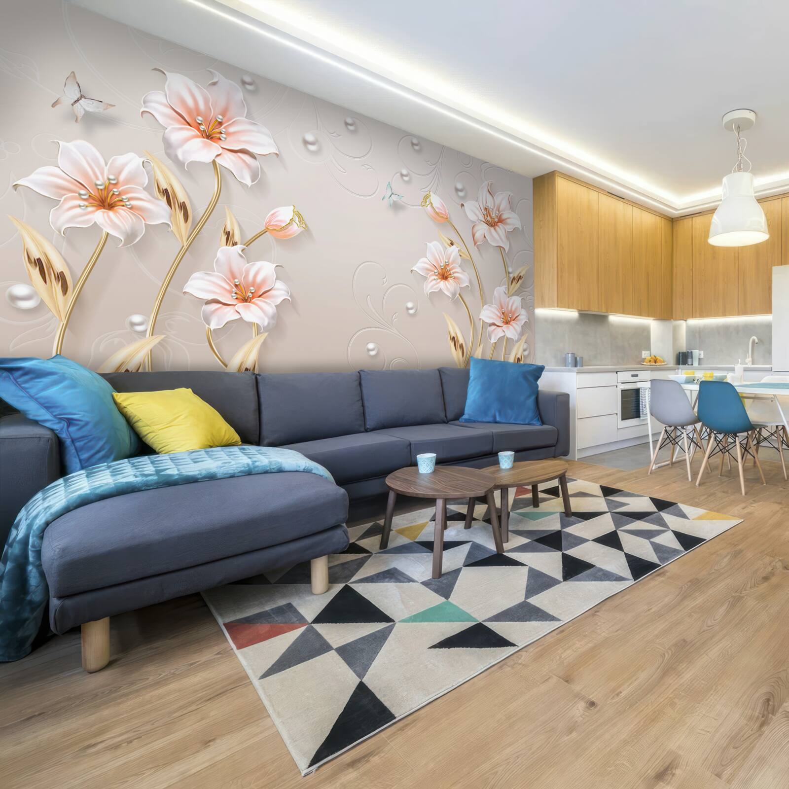 Fototapet flori din metal și nucă de perlă