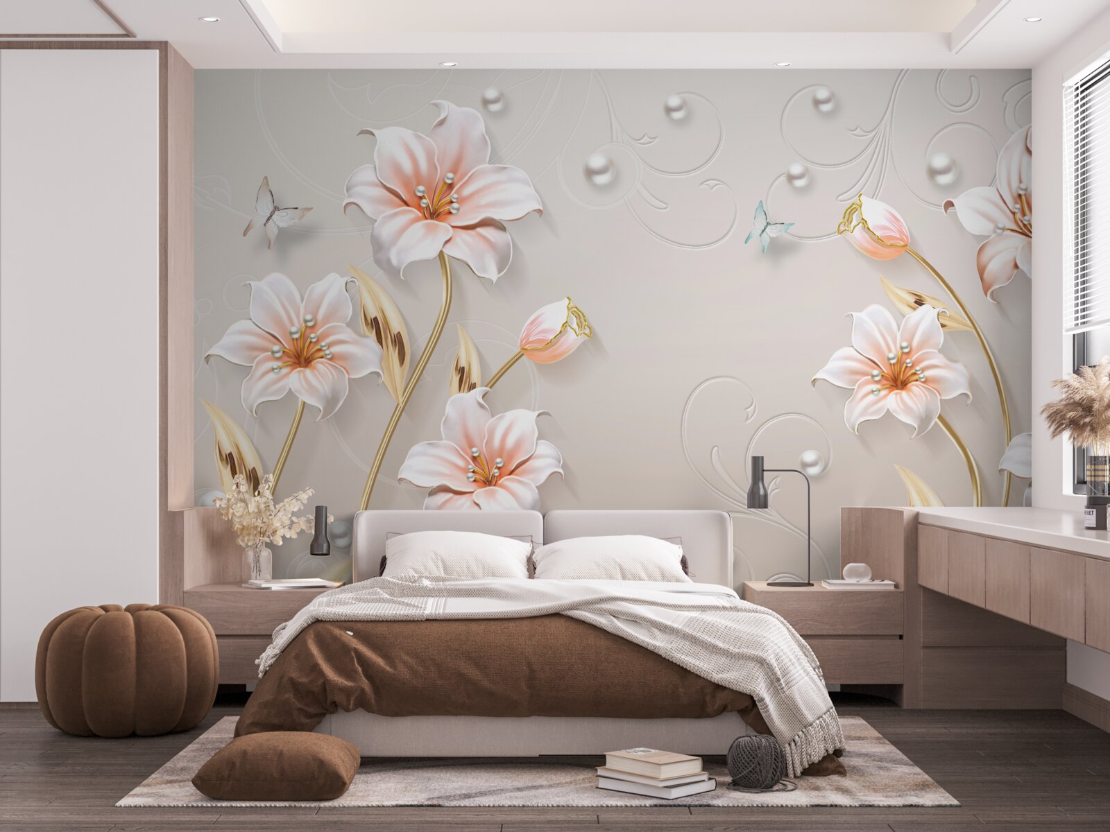 Fototapet flori din metal și nucă de perlă