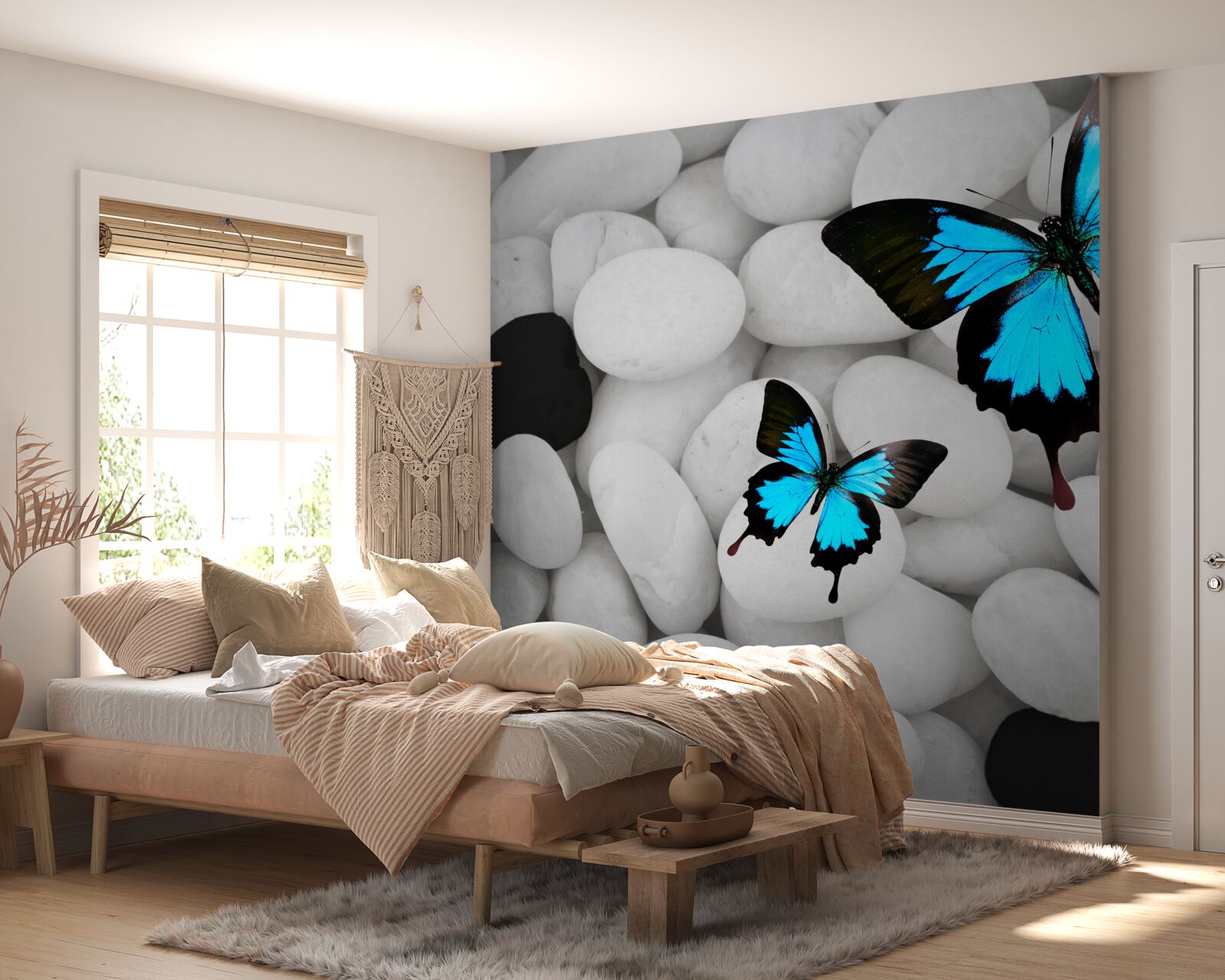 Fototapet fluturi colorați pe pietre strălucitoare