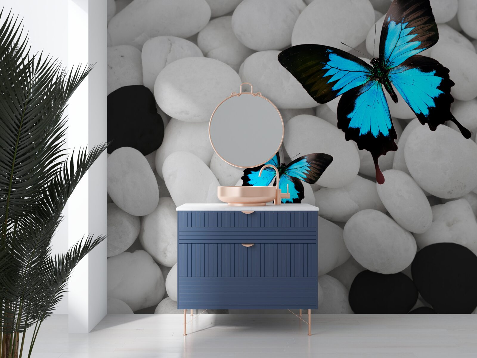 Fototapet fluturi colorați pe pietre strălucitoare