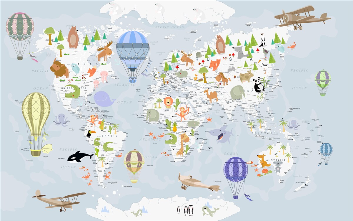 Fototapet harta lumii cu baloane