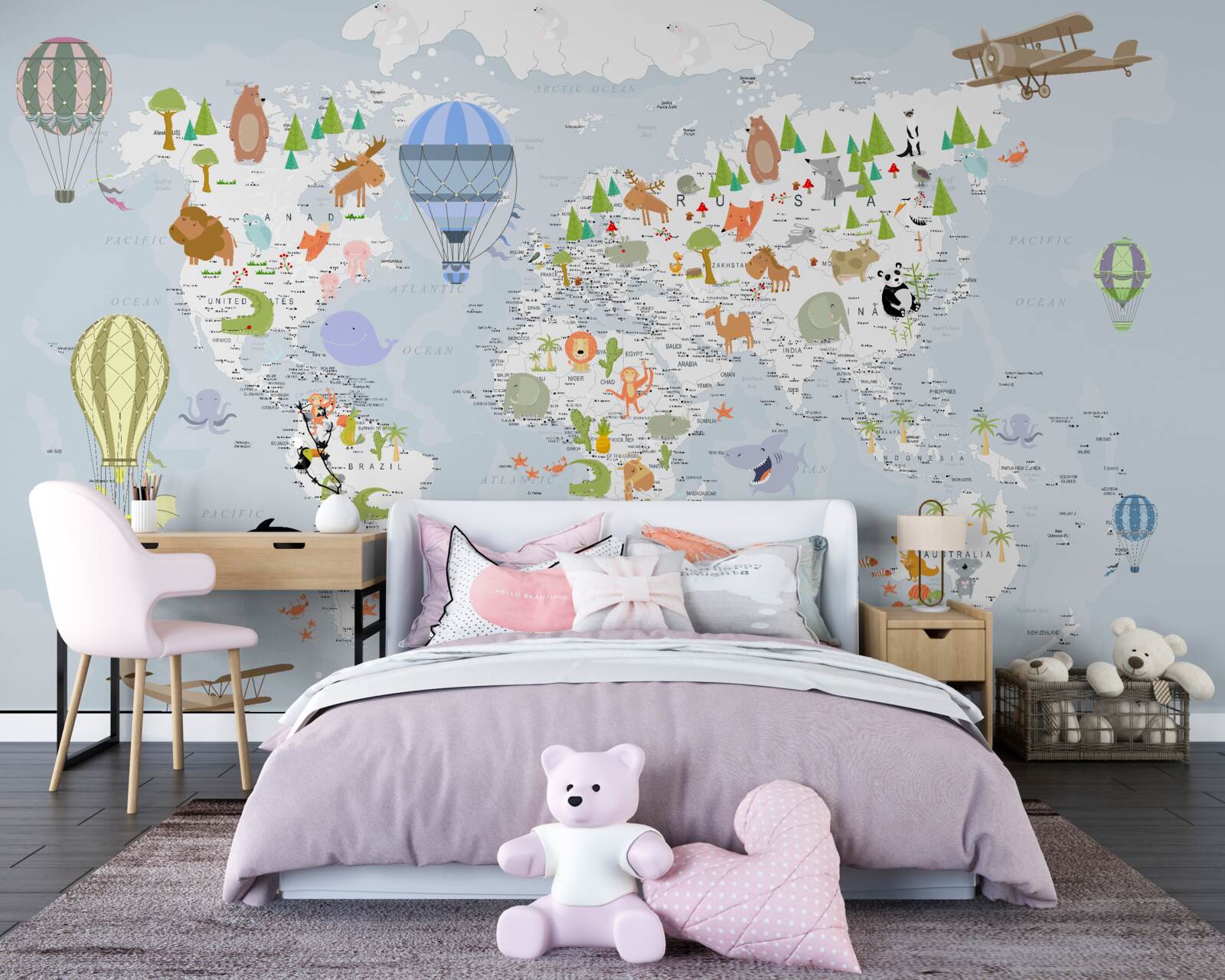 Fototapet harta lumii cu baloane