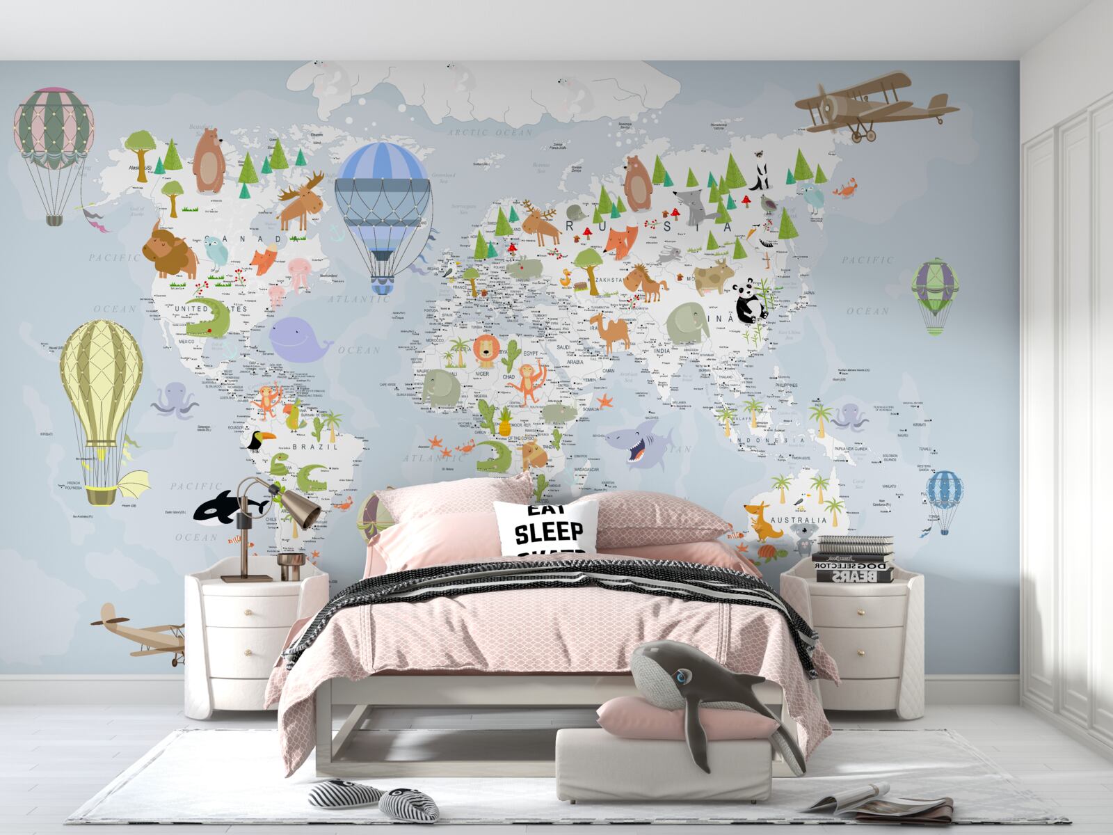 Fototapet harta lumii cu baloane