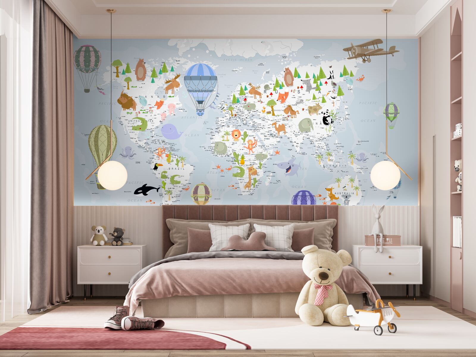 Fototapet harta lumii cu baloane
