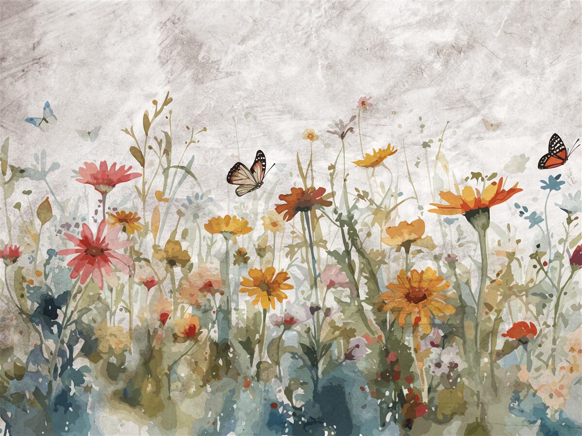 Fototapet flori cu fluturi în zori