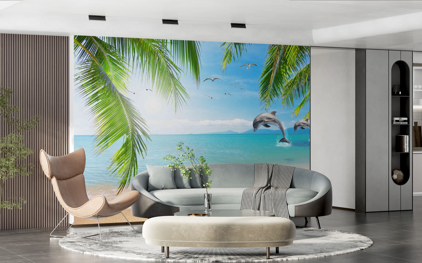 Fototapet doi delfini în largul coastei cu apă azurie