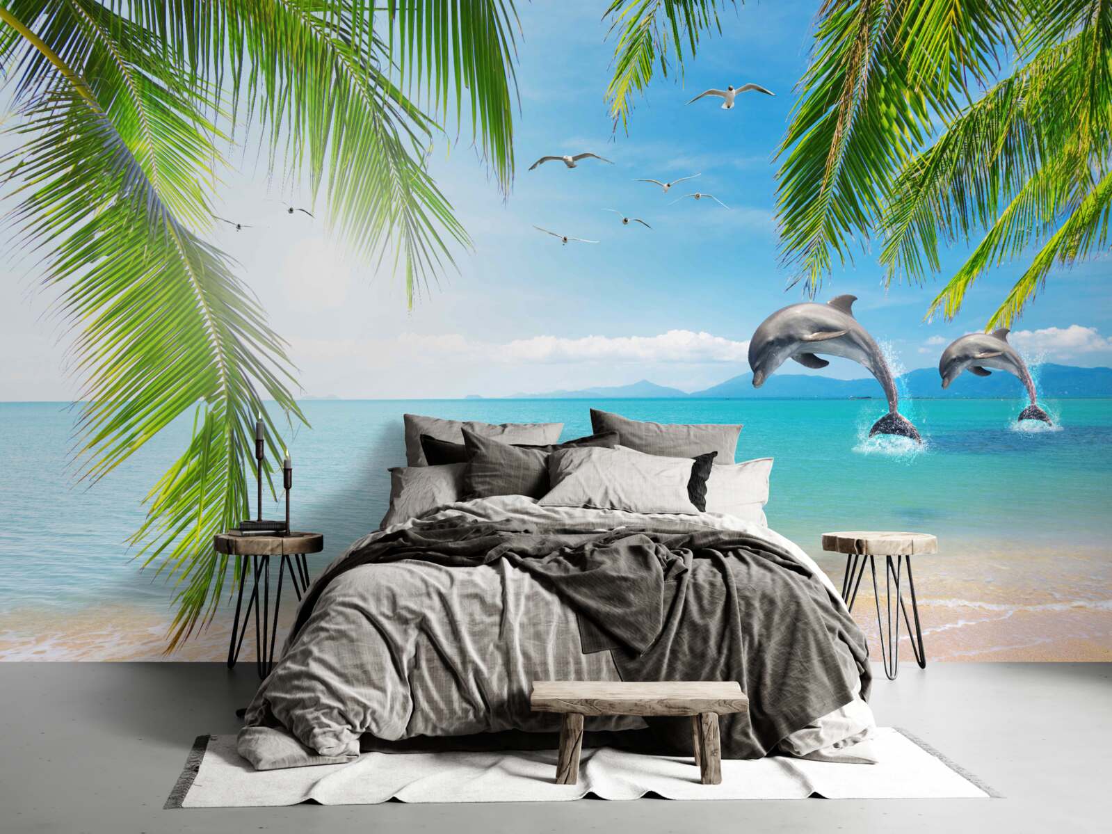 Fototapet doi delfini în largul coastei cu apă azurie