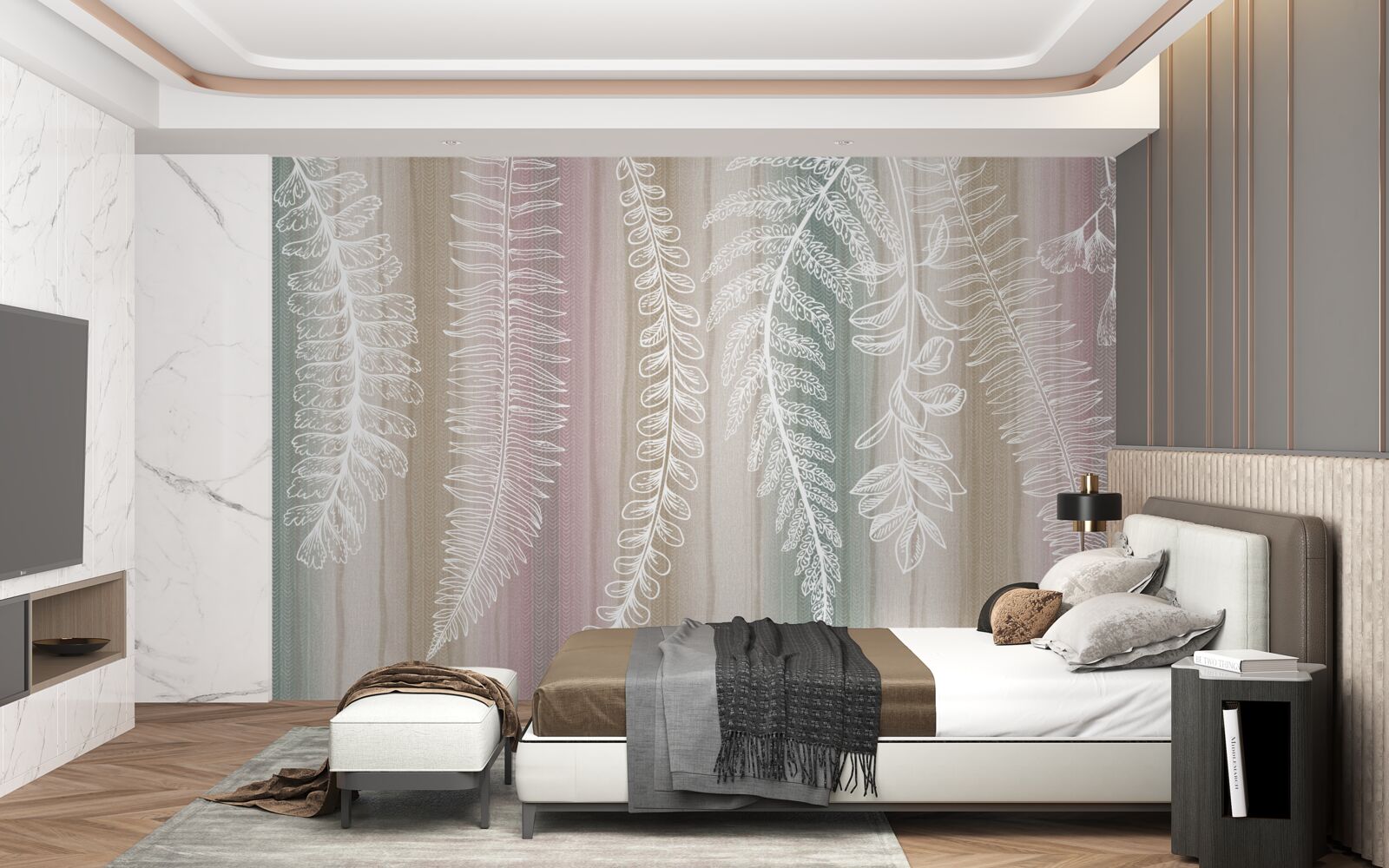 Fototapet frunzele sunt albe cu un model abstract