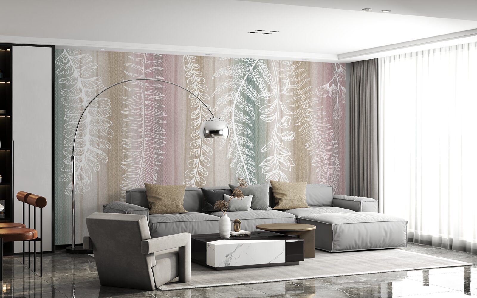 Fototapet frunzele sunt albe cu un model abstract