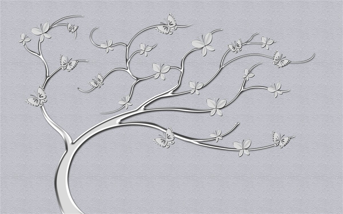 Fototapet copac subțire cu flori metalice