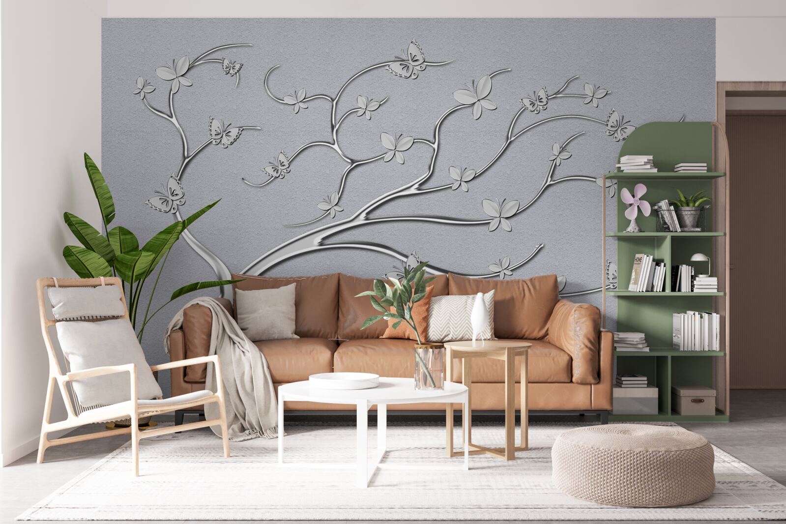 Fototapet copac subțire cu flori metalice