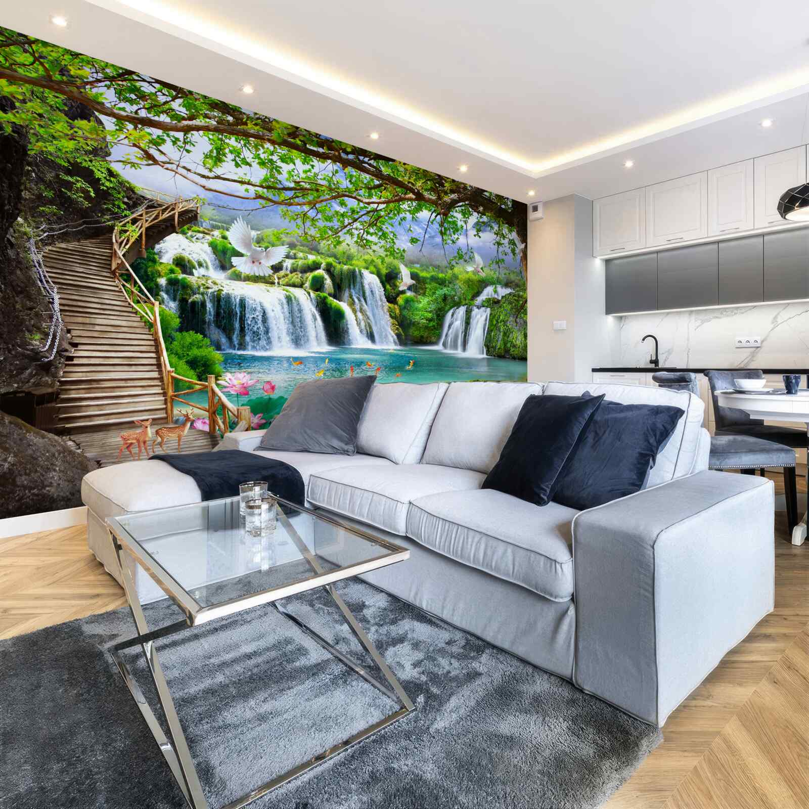 Fototapet fotografie cu cascade și vegetație verde