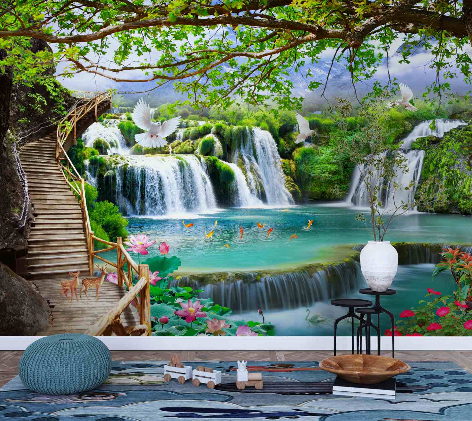 Fototapet fotografie cu cascade și vegetație verde