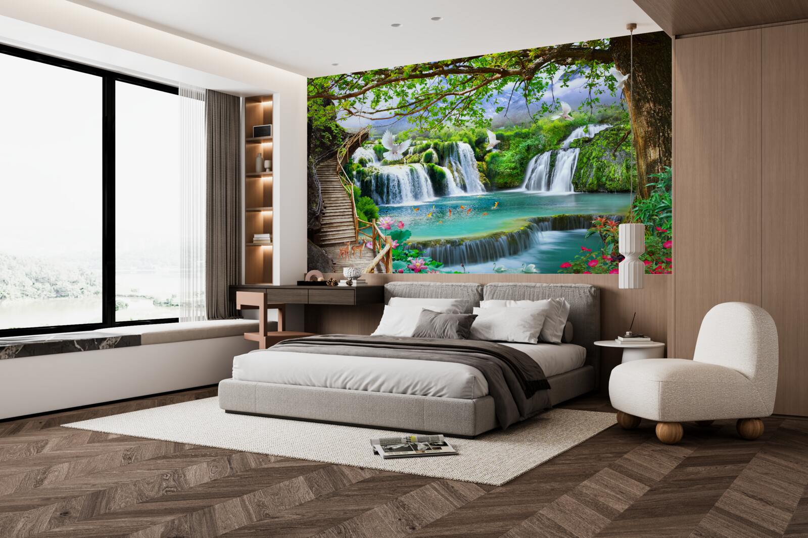 Fototapet fotografie cu cascade și vegetație verde