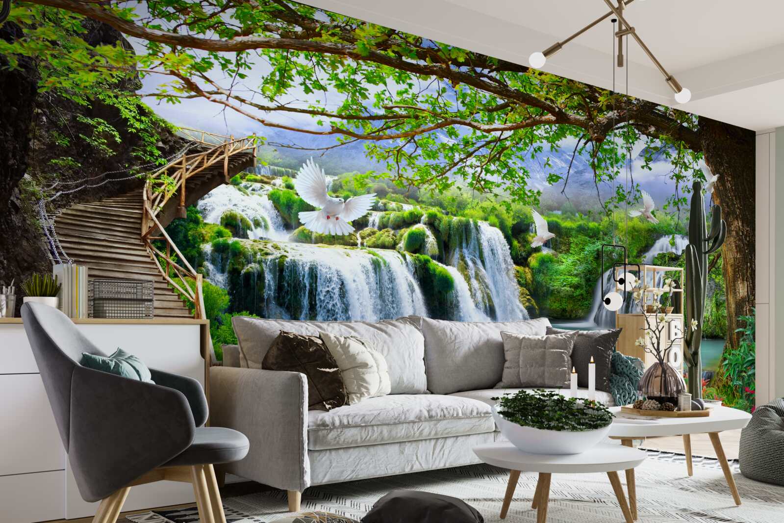 Fototapet fotografie cu cascade și vegetație verde