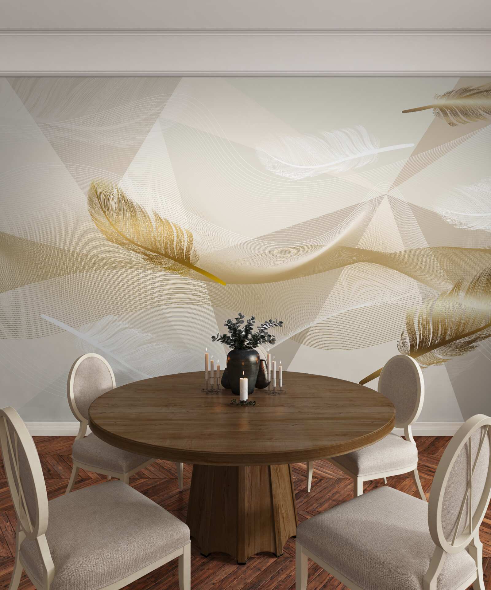 Fototapet pene zburătoare și forme geometrice