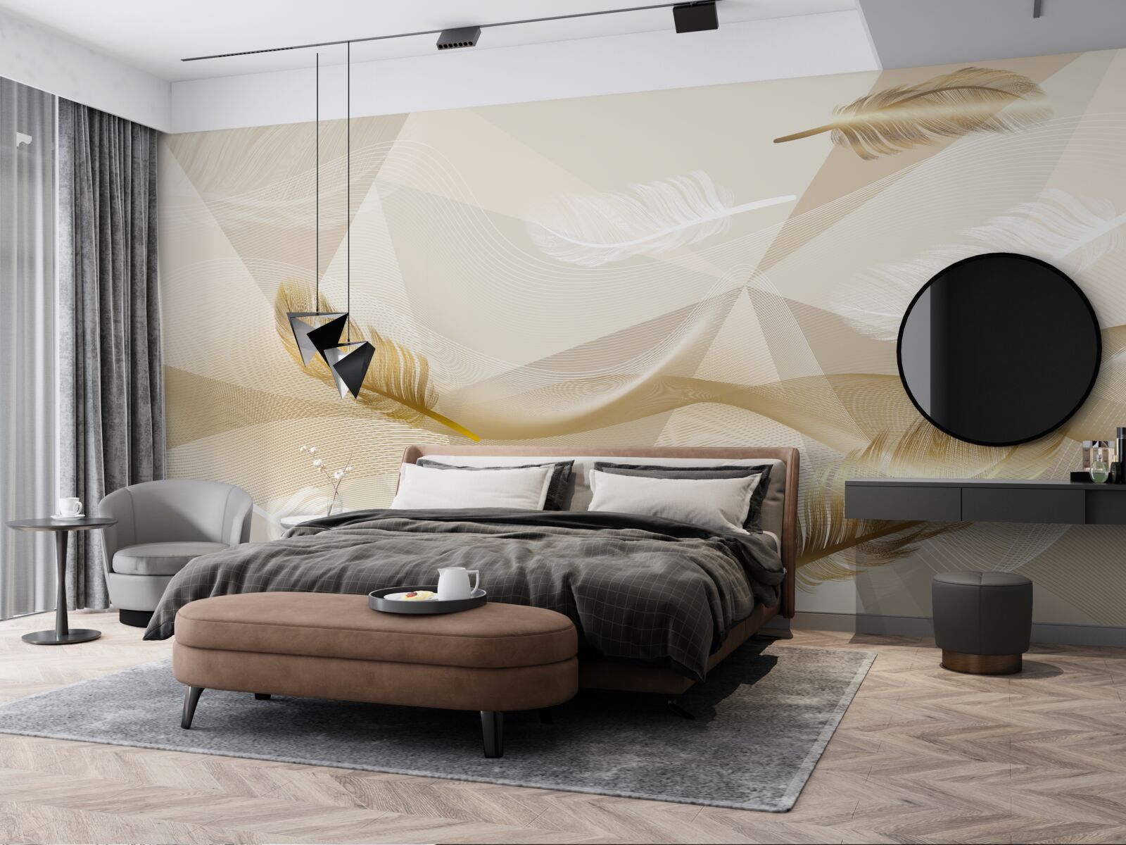 Fototapet pene zburătoare și forme geometrice