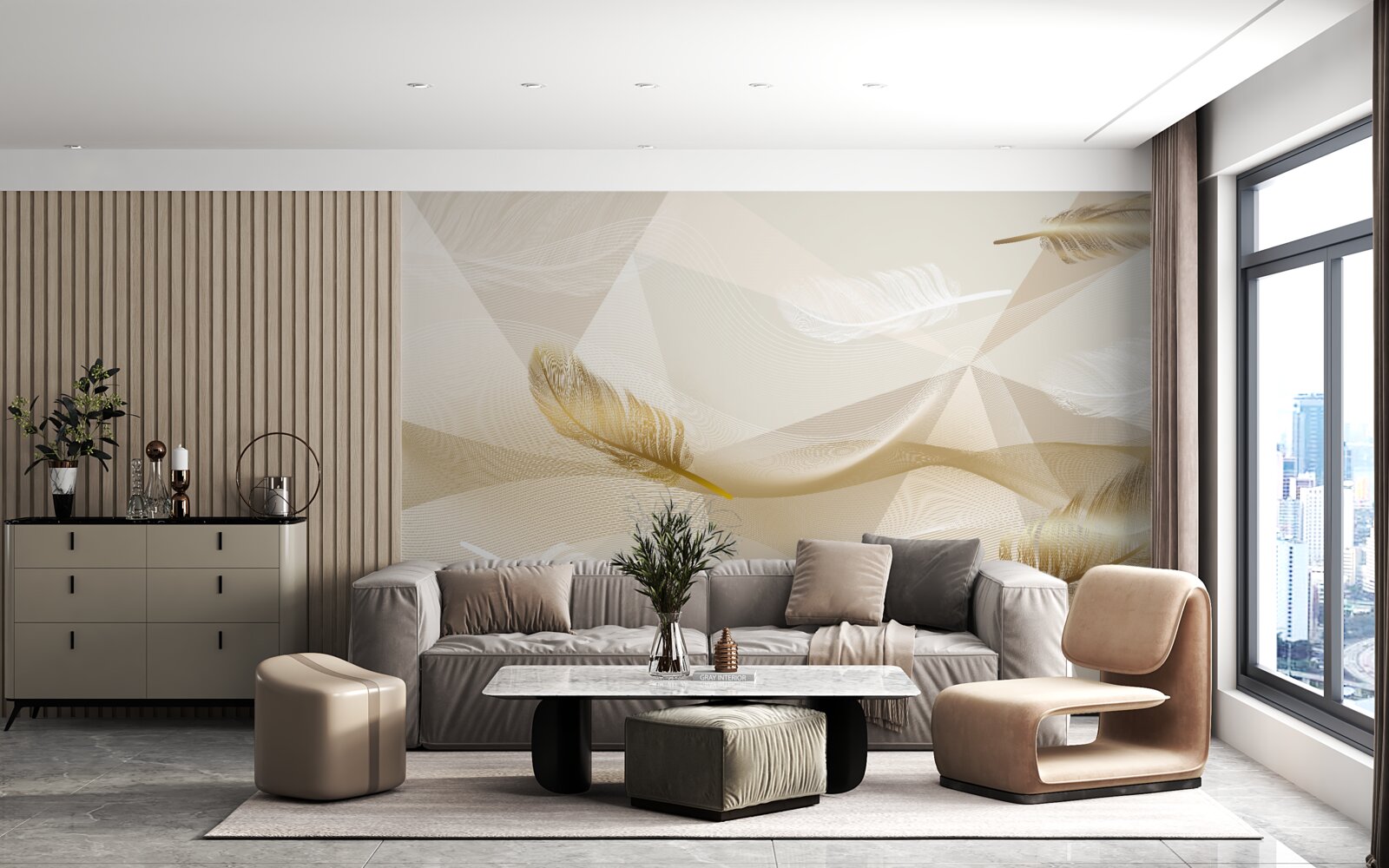 Fototapet pene zburătoare și forme geometrice