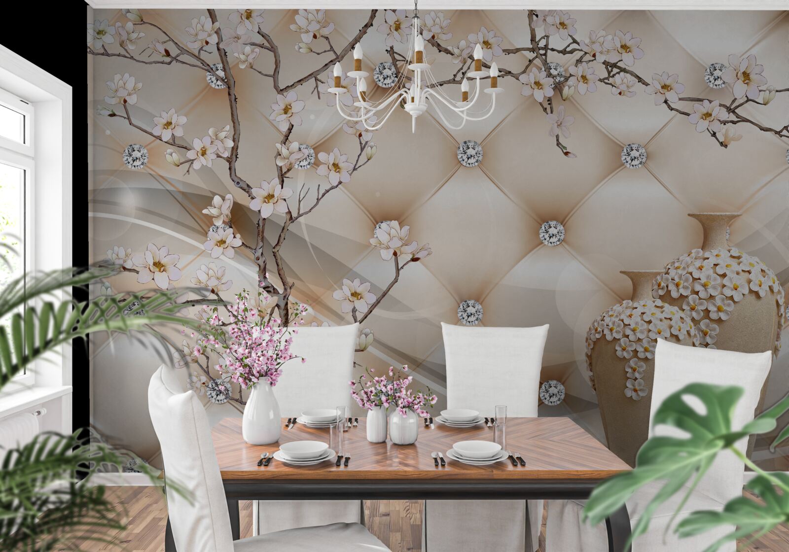 Fototapet textură cu o ramură și flori