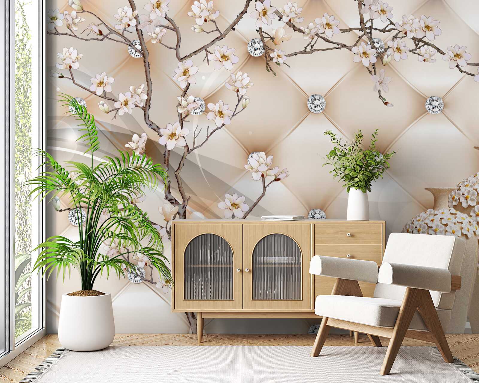 Fototapet textură cu o ramură și flori