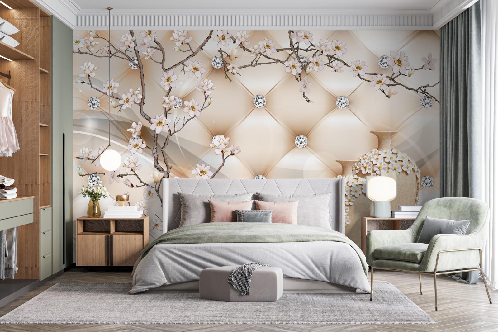 Fototapet textură cu o ramură și flori