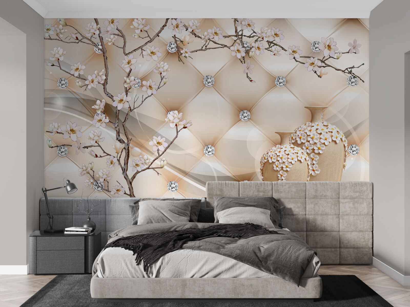 Fototapet textură cu o ramură și flori