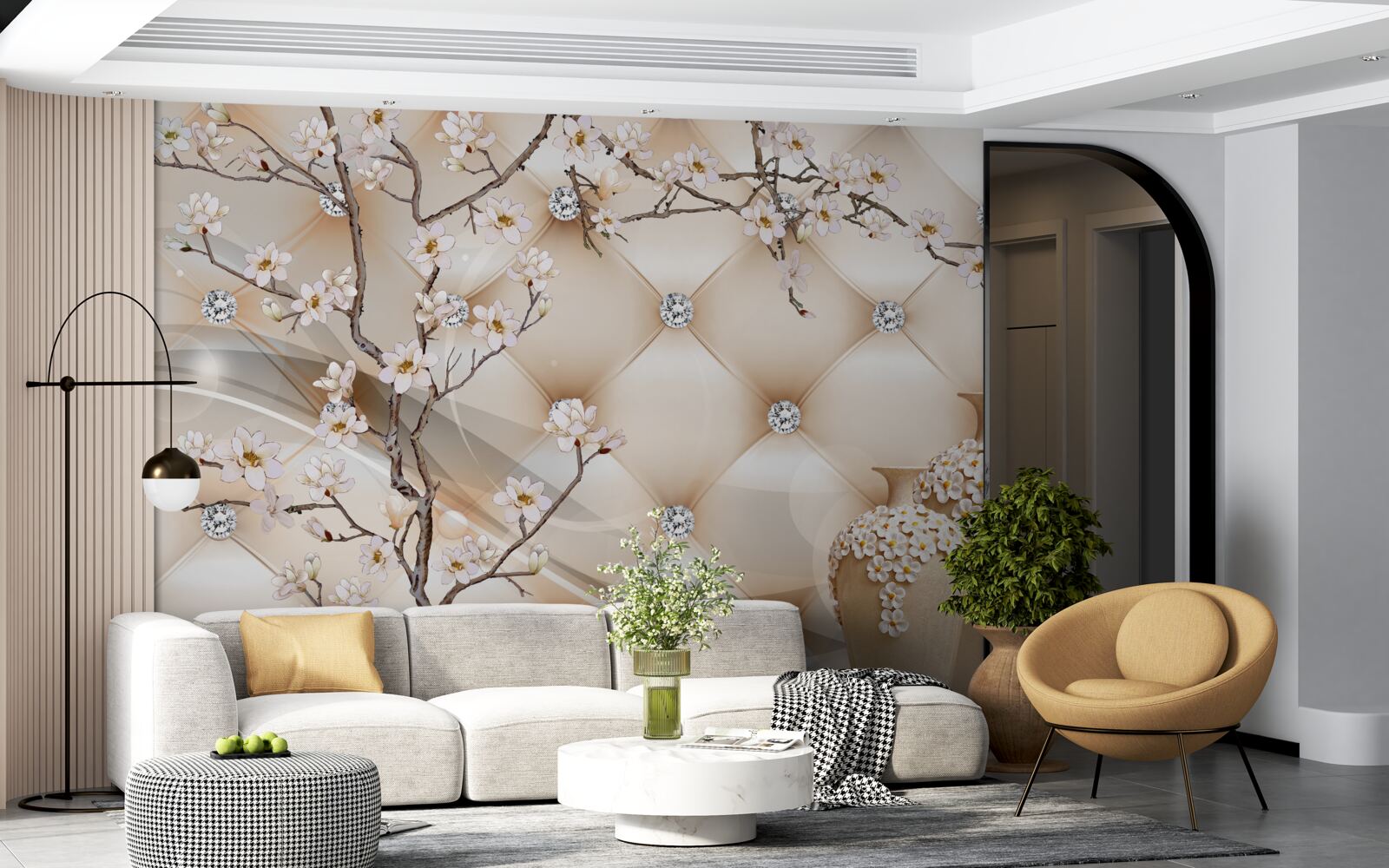 Fototapet textură cu o ramură și flori