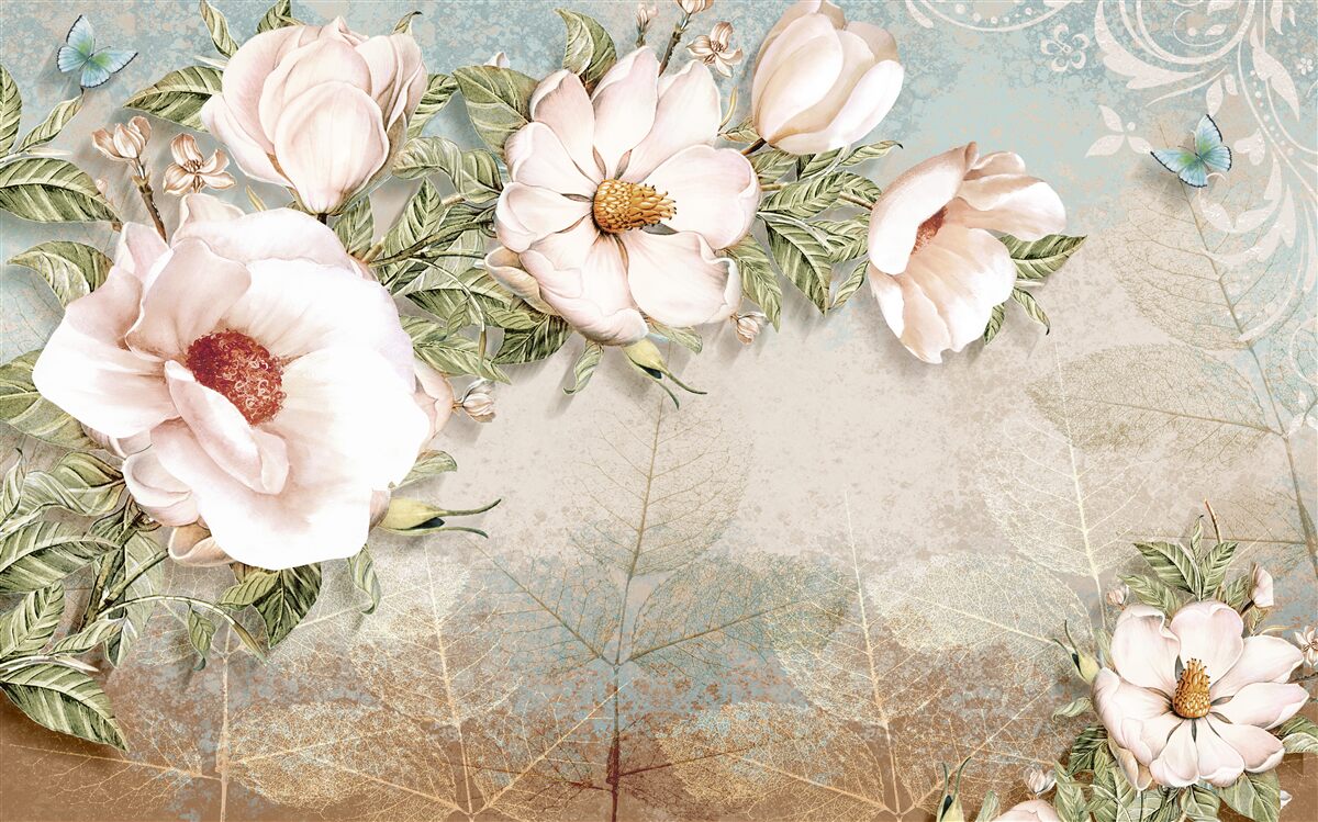 Fototapet muguri de flori luminoase pe un fundal abstract