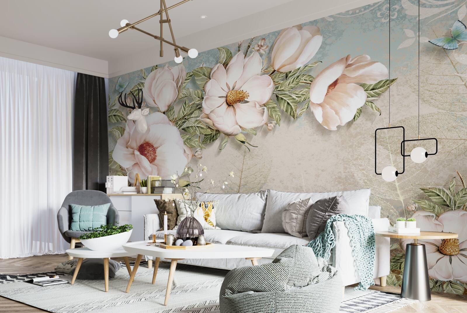 Fototapet muguri de flori luminoase pe un fundal abstract