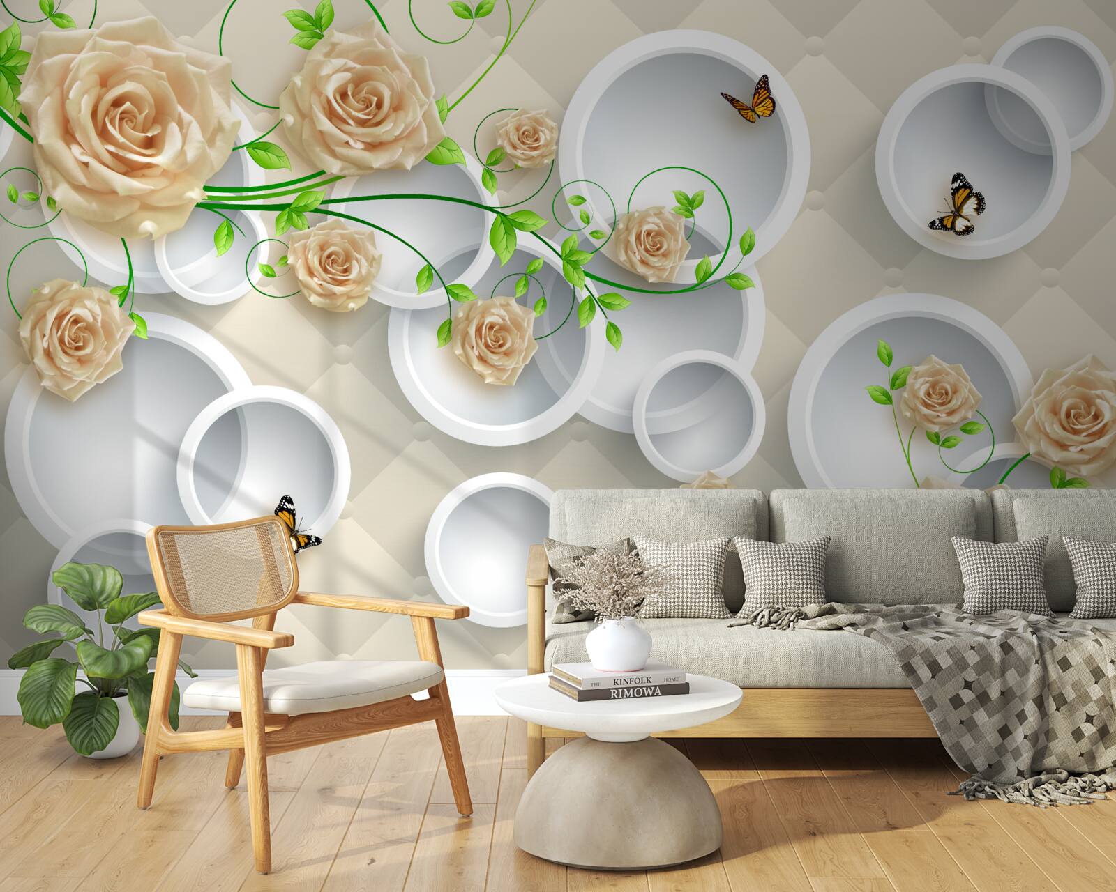 Fototapet cercuri cu modele de trandafiri