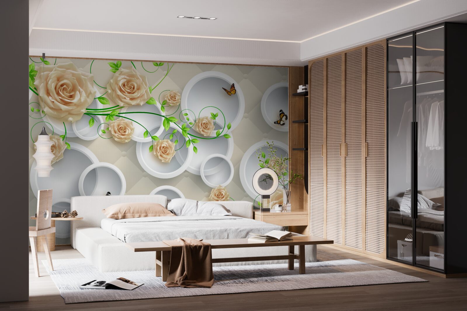 Fototapet cercuri cu modele de trandafiri