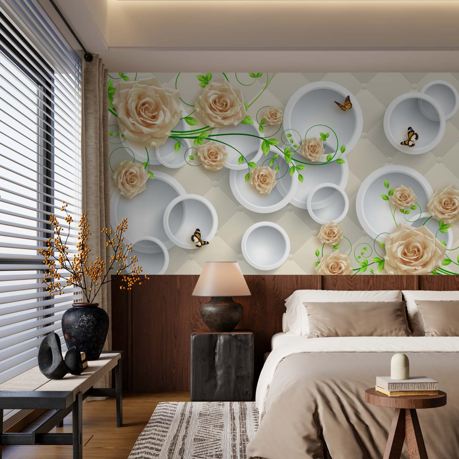 Fototapet cercuri cu modele de trandafiri