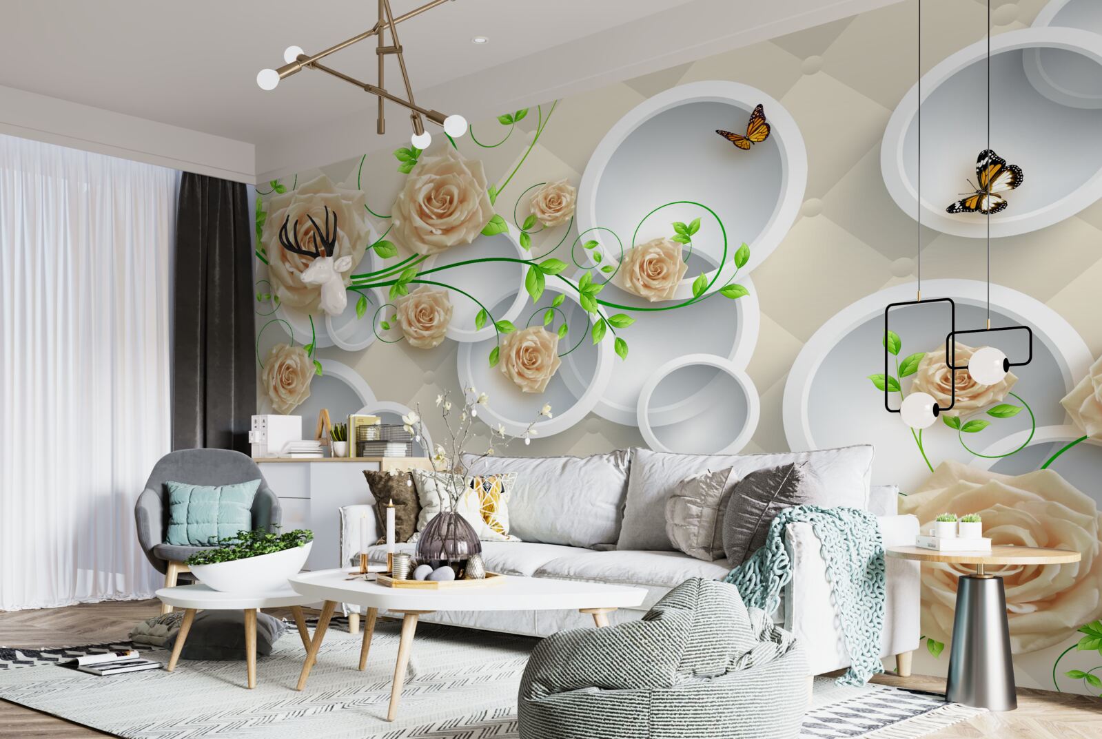 Fototapet cercuri cu modele de trandafiri