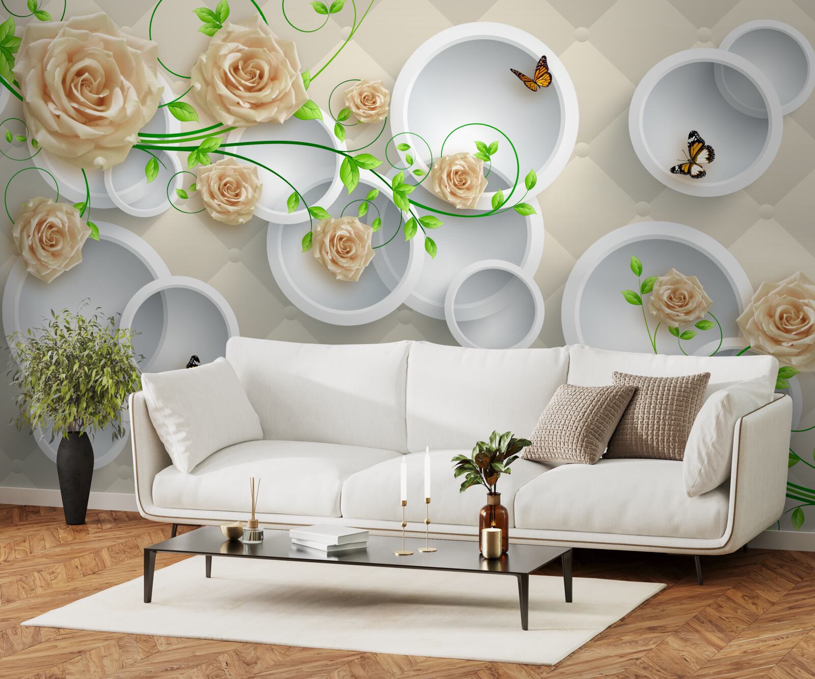 Fototapet cercuri cu modele de trandafiri