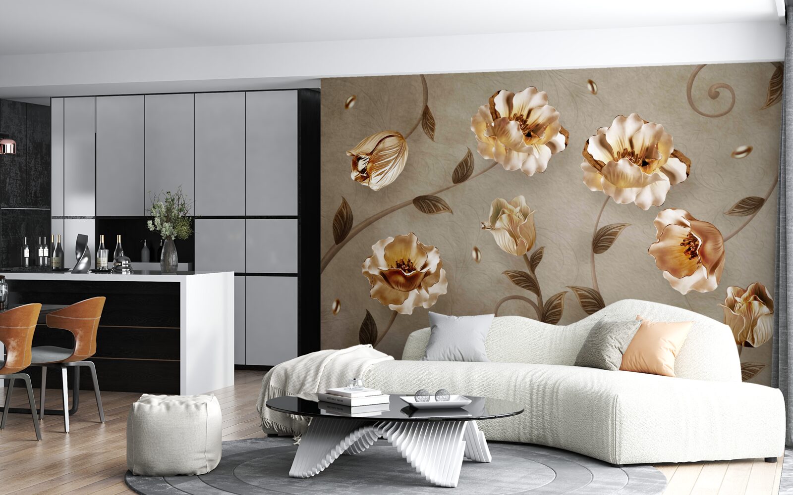 Fototapet flori din aur