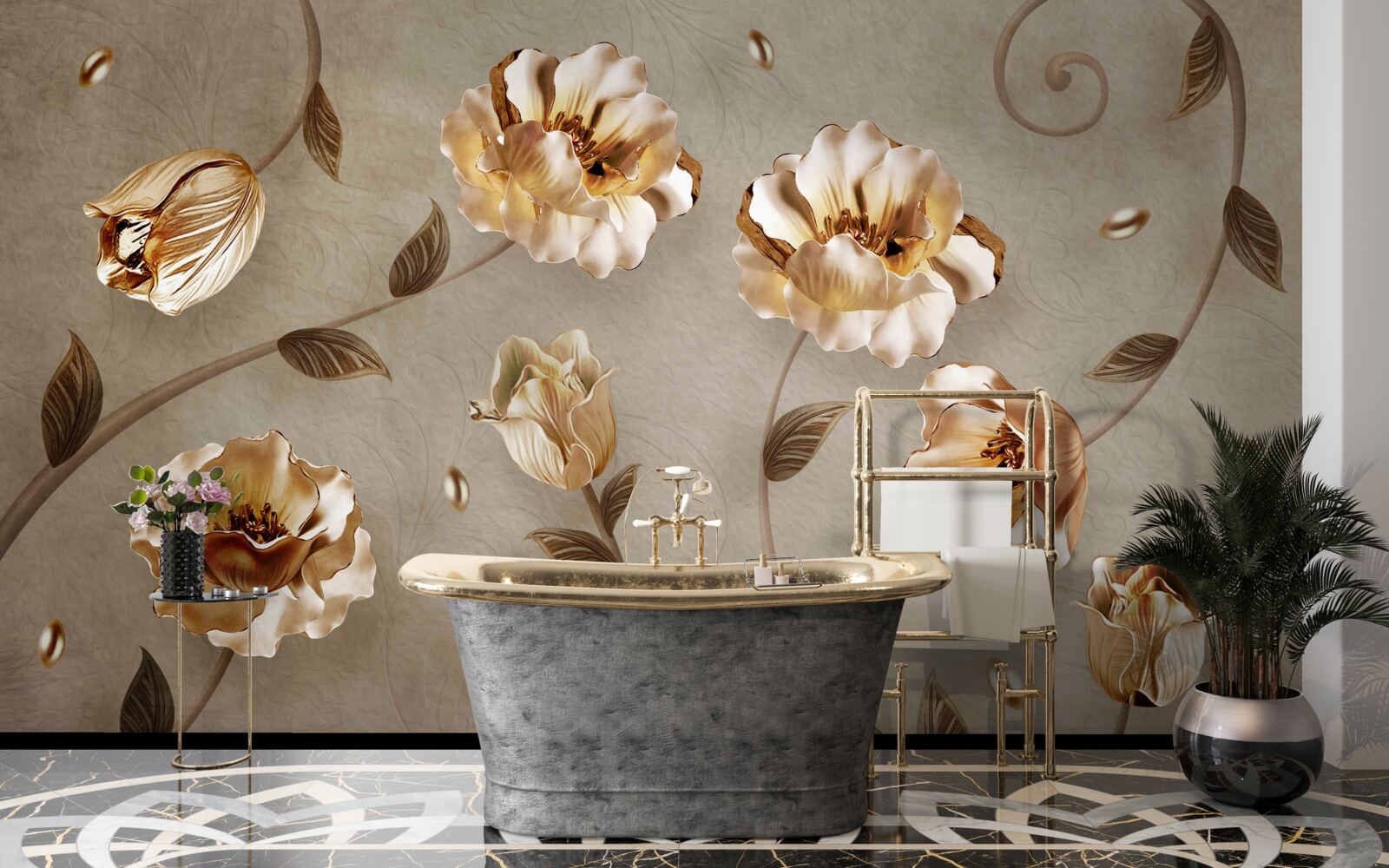 Fototapet flori din aur