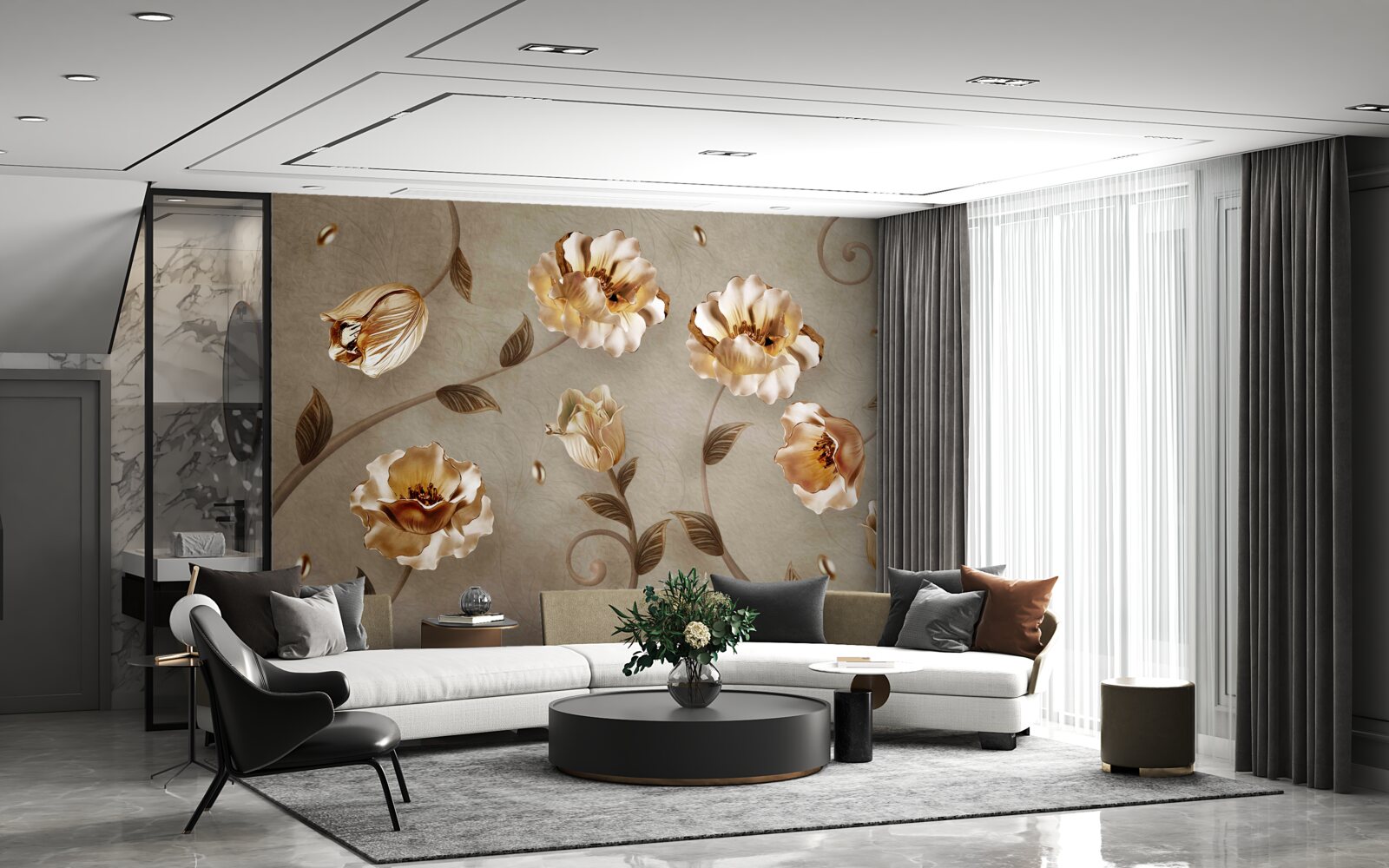 Fototapet flori din aur