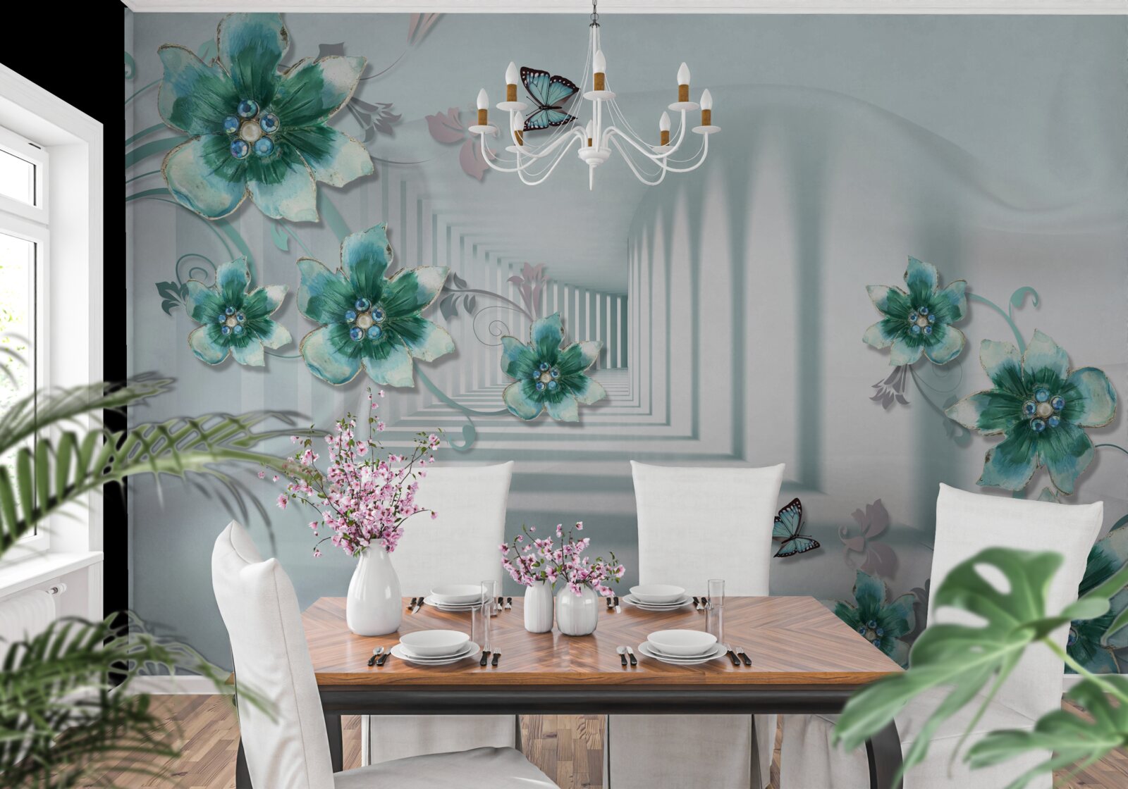 Fototapet tunel tridimensional cu vegetație verde