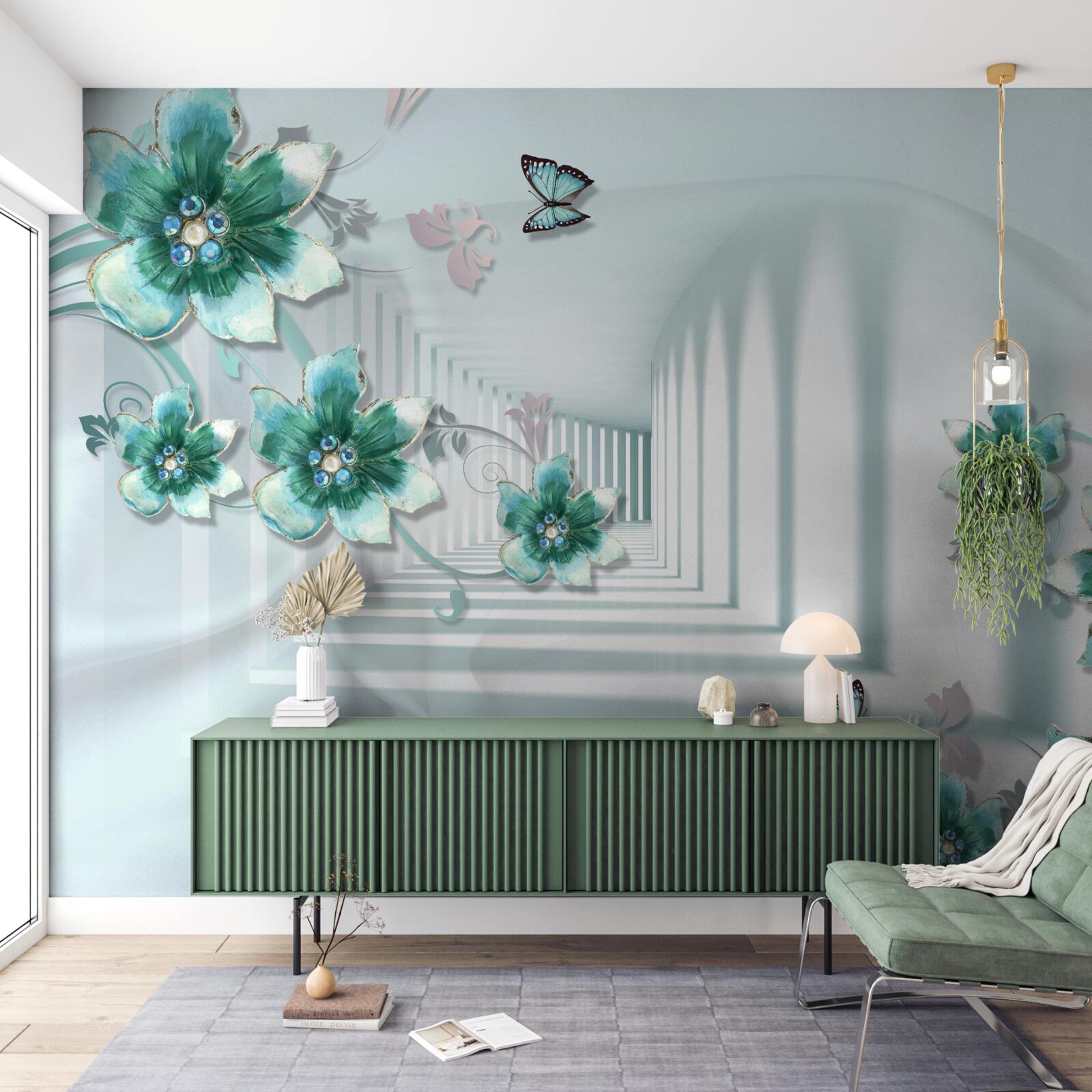 Fototapet tunel tridimensional cu vegetație verde