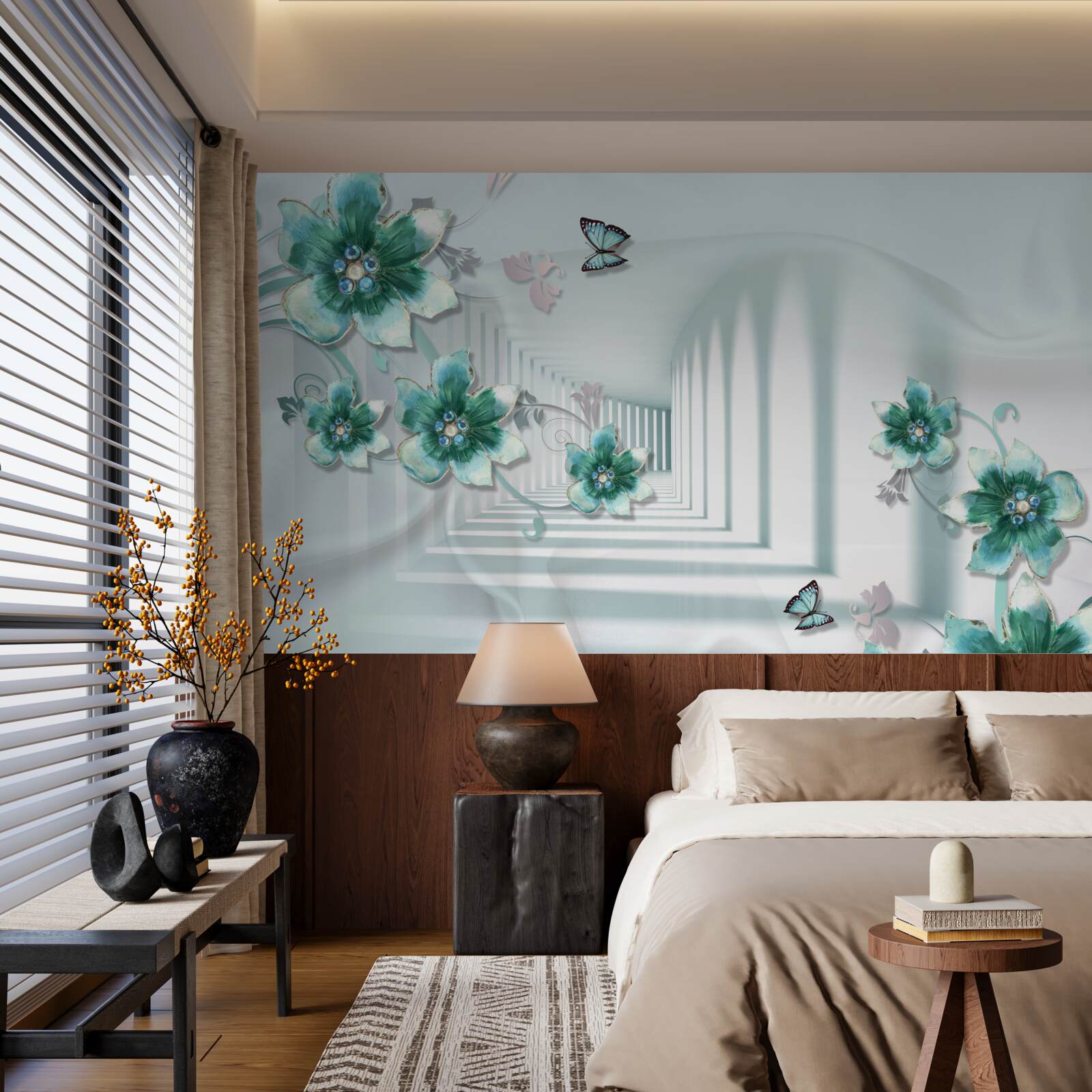 Fototapet tunel tridimensional cu vegetație verde