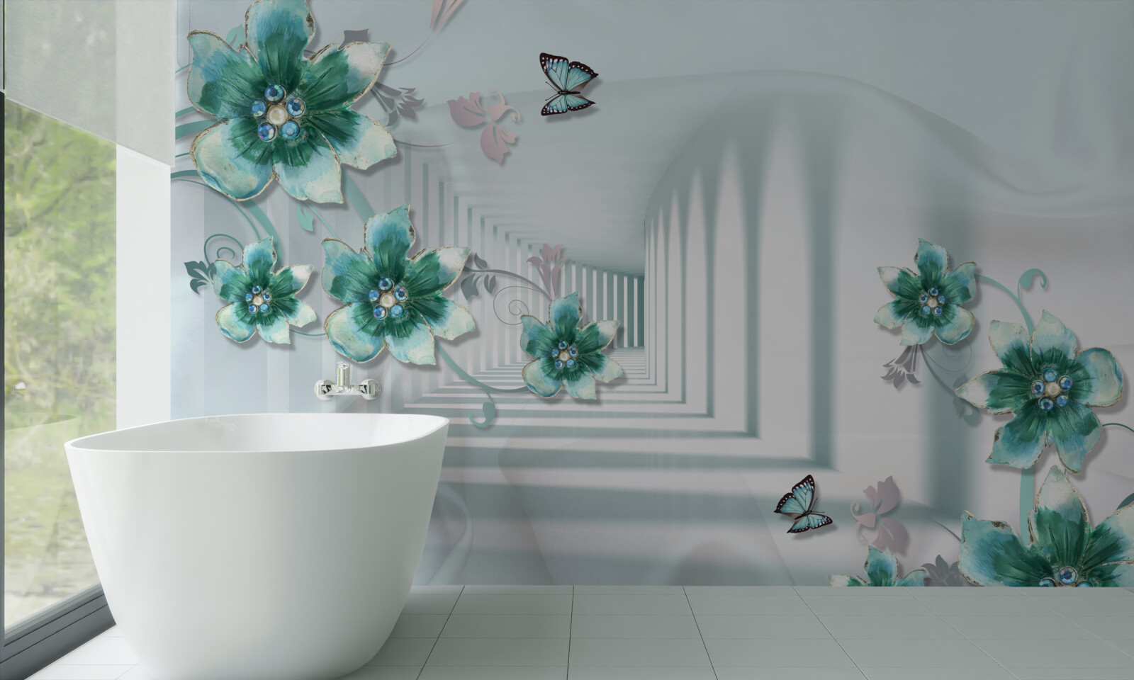 Fototapet tunel tridimensional cu vegetație verde