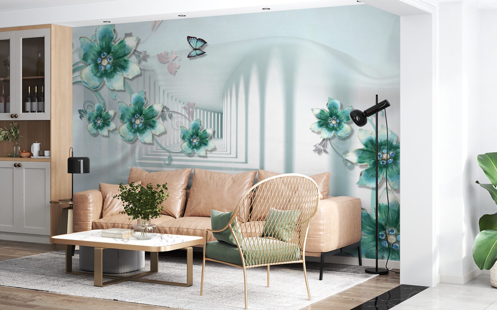 Fototapet tunel tridimensional cu vegetație verde