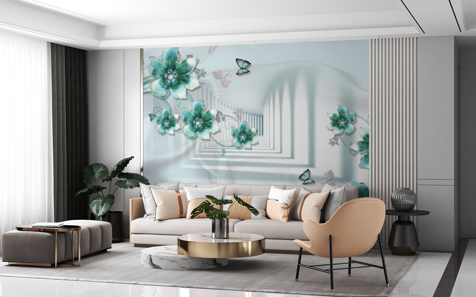 Fototapet tunel tridimensional cu vegetație verde