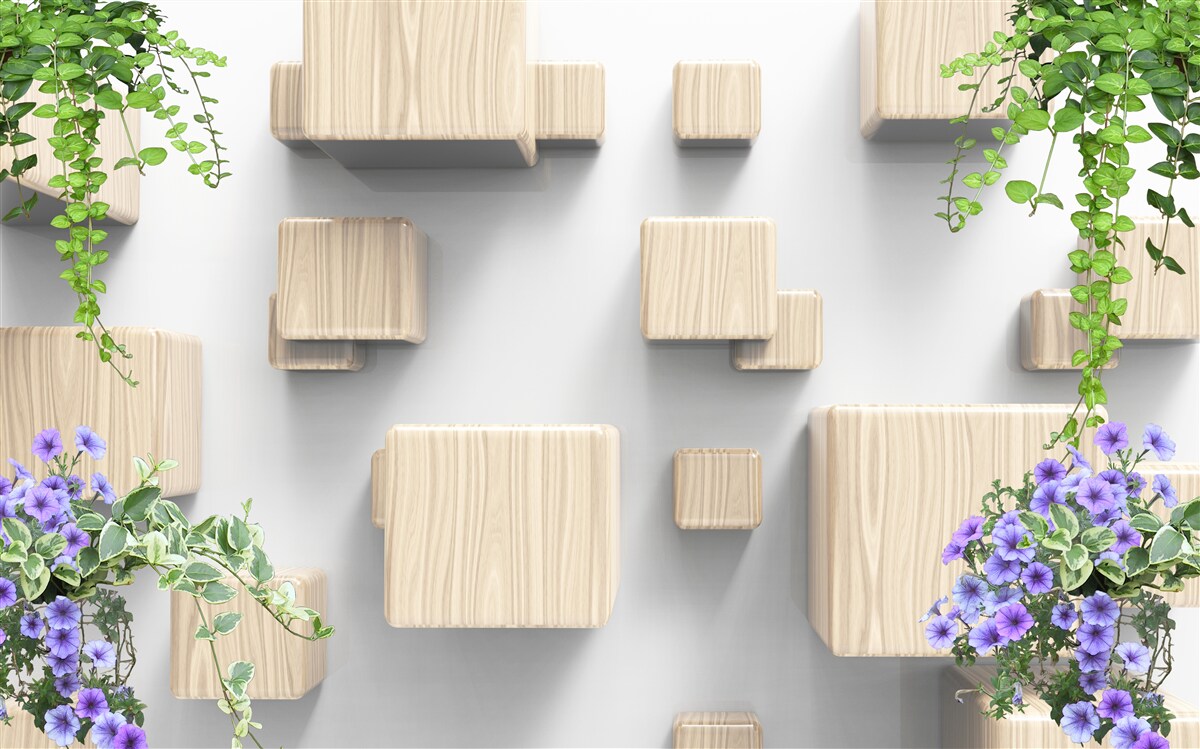 Fototapet cuburi levitatoare din lemn