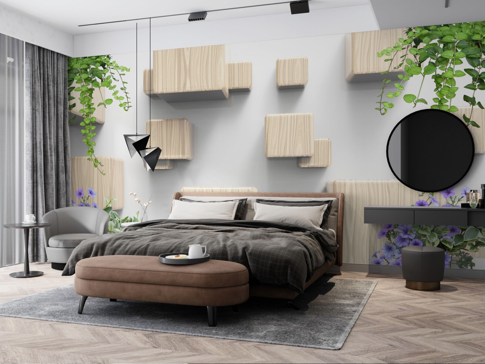 Fototapet cuburi levitatoare din lemn