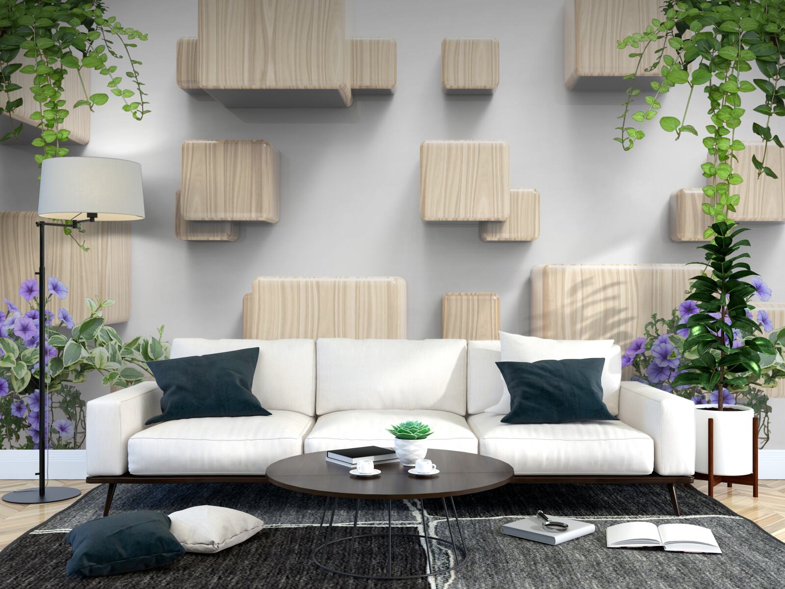 Fototapet cuburi levitatoare din lemn