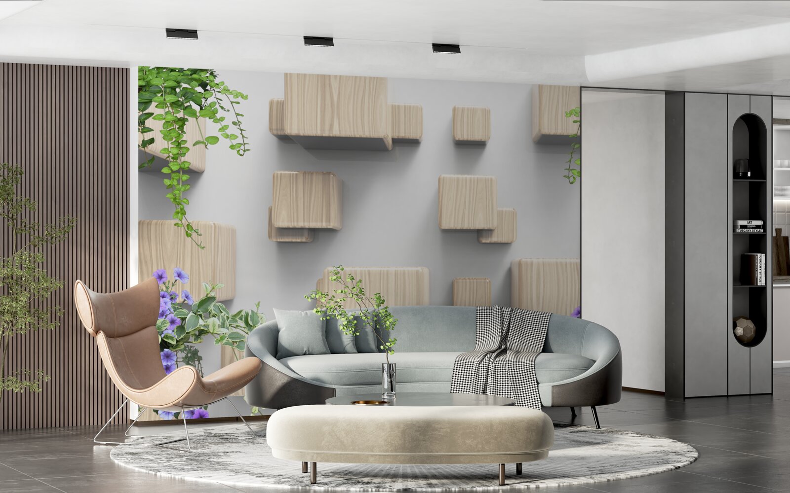 Fototapet cuburi levitatoare din lemn