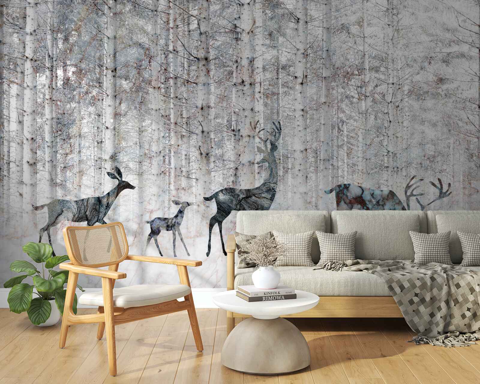 Fototapet căprioară într-o pădure de iarnă